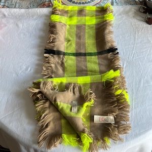 Burberry Tan and Neon Yellow Check Scarf